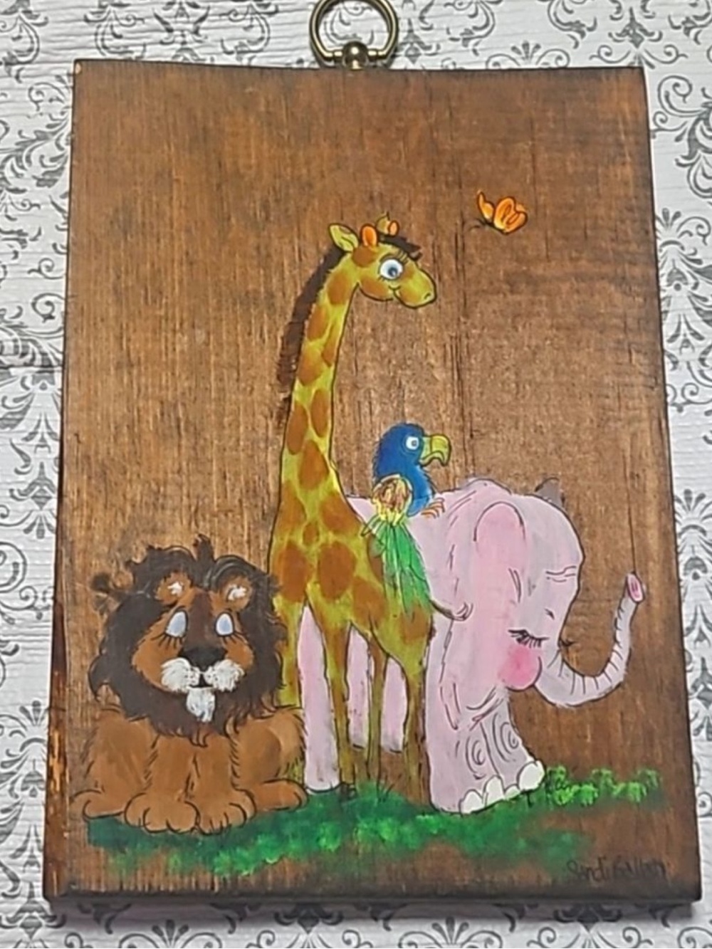Vintage Wooden Jungle Animal Scene Nursery Home Art Painting